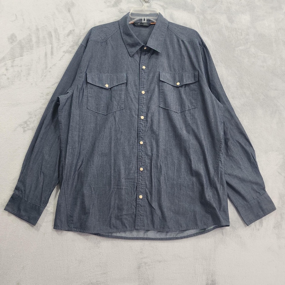 Basin + Range Shirt Mens XL Blue Chambray Snap Front‎ Long Sleeve Western Casual